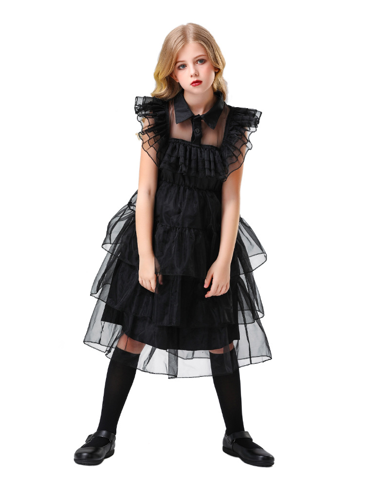 Women Wednesday Black Dress Dance Costume Dress Halloween Cosplay Gothic Outfit